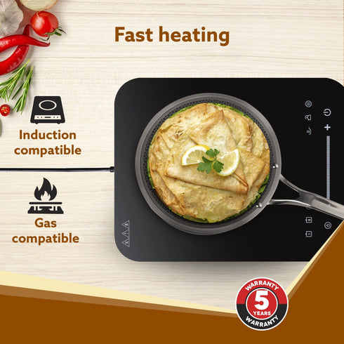 Royal Honey Comb Tawa, 26 cm Diameter, Tri-Ply Steel with Honey Comb Pattern Design, Gas & Induction Oven Compatible, Riveted  Handle, Food Safe & PFOA Free, Cooking, Cookware, Silver